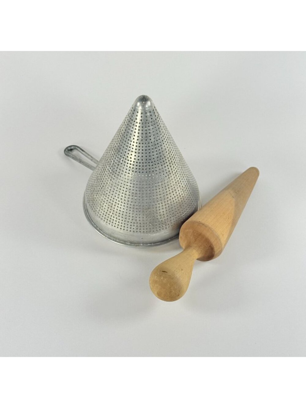 Vintage Wear Ever Aluminum Apple Sauce Cone Colander & Wooden Pestle No. 28 USA